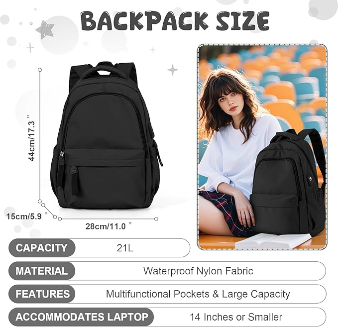 Rucsac pentru scoala HYC00, pentru laptop de 14 inch, negru [2]