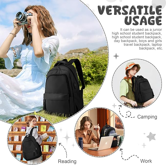 Rucsac pentru scoala HYC00, pentru laptop de 14 inch, negru [5]