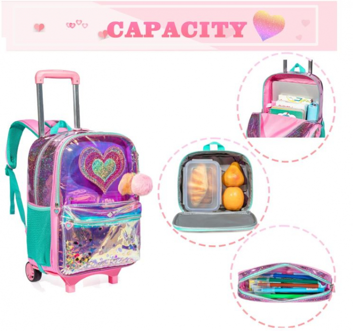 Rucsac pentru scoala tip troler HTgroce, roz, 42 x 30 x 20 cm [6]