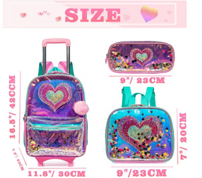 Rucsac pentru scoala tip troler HTgroce, roz, 42 x 30 x 20 cm [3]