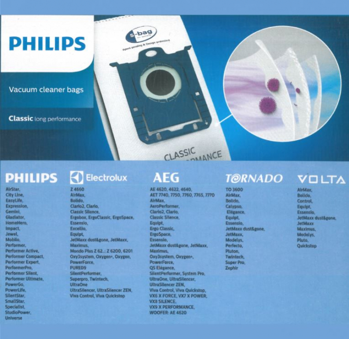 Set 4 saci aspirator PHILIPS S-Bag Classic Long Performance FC802103 [2]