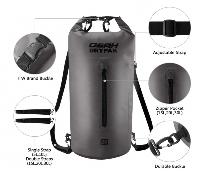 Sac Impermeabil OSAH DRYPAK, Curea de umăr reglabilă, 5L [6]