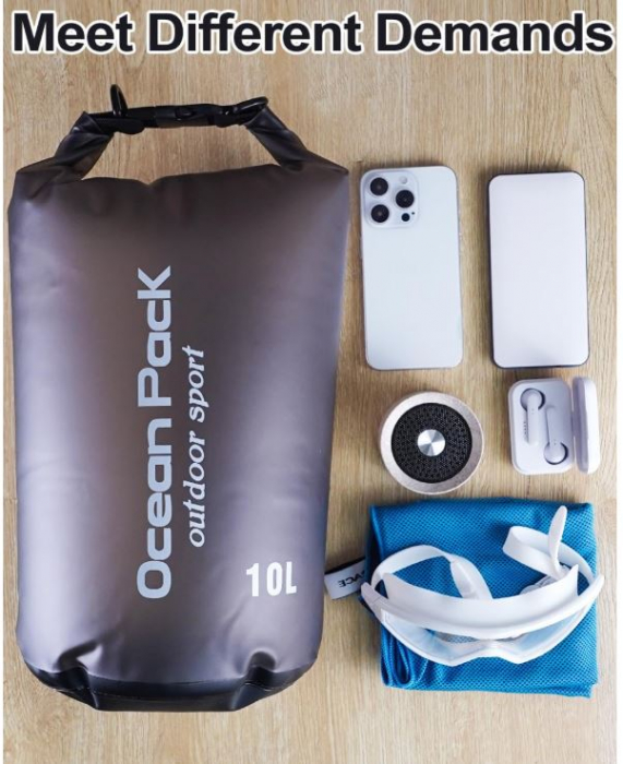 Sac impermeabil si husă impermeabilă pentru telefon Ocean Pack, 10L, negru [4]