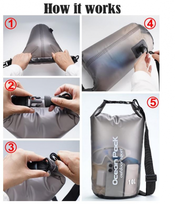 Sac impermeabil si husă impermeabilă pentru telefon Ocean Pack, 10L, negru [6]