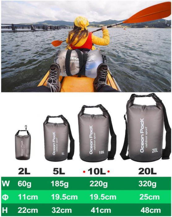 Sac impermeabil si husă impermeabilă pentru telefon Ocean Pack, 10L, negru [3]