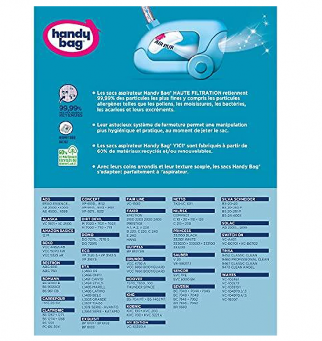 Saci aspirator Handy Bag Y101, 4 bucati, pentru aspiratoarele Daewoo si Samsung, inchidere ermetica, filtru anti-alergeni [2]