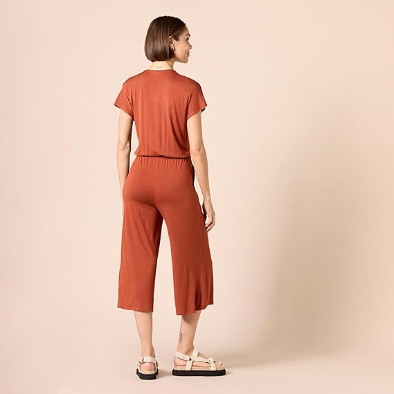 Salopetă cu mânecă scurtă și croială largă Amazon Essentials pentru femei, caramiziu, L [7]
