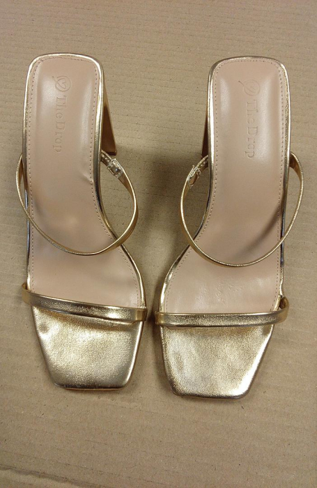 Sandale cu toc pentru femei The Drop, 2 curele, auriu, 38 [2]