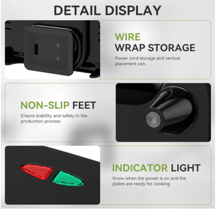 Sandwich-maker Snailar cu plăci de grătar antiaderente, 750 W, negru [8]