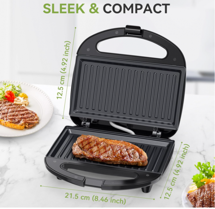 Sandwich-maker Snailar cu plăci de grătar antiaderente, 750 W, negru [9]