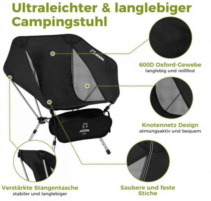 Scaun pliabil de camping/pescuit ATEPA, ultraușor, mare, 150 kg, cu geantă [5]
