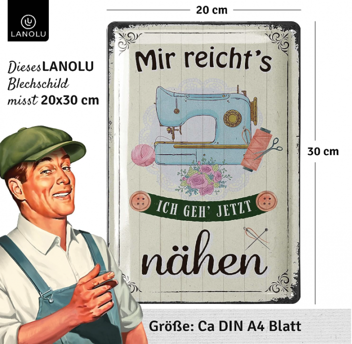 Semn de cusut LANOU, Cadou decorativ pentru cusut, Placă de tablă retro 20 x 30 cm [3]