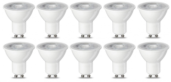 Set 10 becuri spot cu LED GU10 Amazon Basics,  4.7 W (echivalent cu 50 W), alb cald [1]