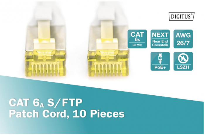 Set 10 x Cablu de retea DIGITUS LAN Cat 6A - 0,5m RJ45, Ecranat S / FTP, gri [5]