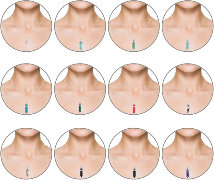 Set 12 coliere cu cristale hexagonale EBOOT, 46.5 cm, multicolor [5]