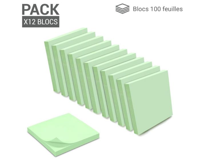 Set 1200 Notes autoadezive WAYTEX, 12 blocuri de 100 coli, 75 x 75 mm [2]