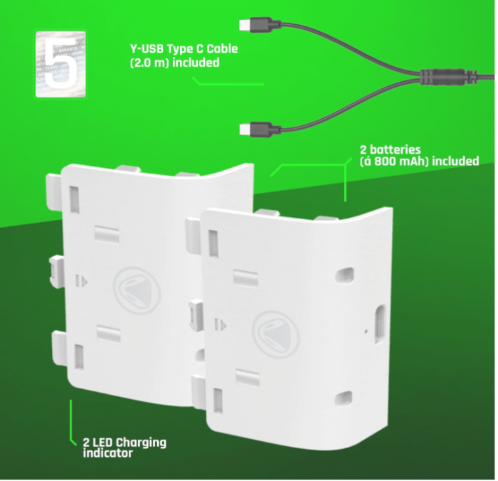 Set 2 Acumulatori Snakebyte pentru Controller Xbox Series X, 800mAh, Alb [7]