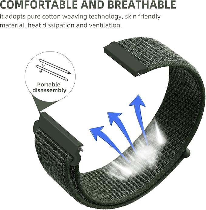 Set 2 curele de ceas din nailon Beifon, reglabile, 22 mm, negru + verde army [5]