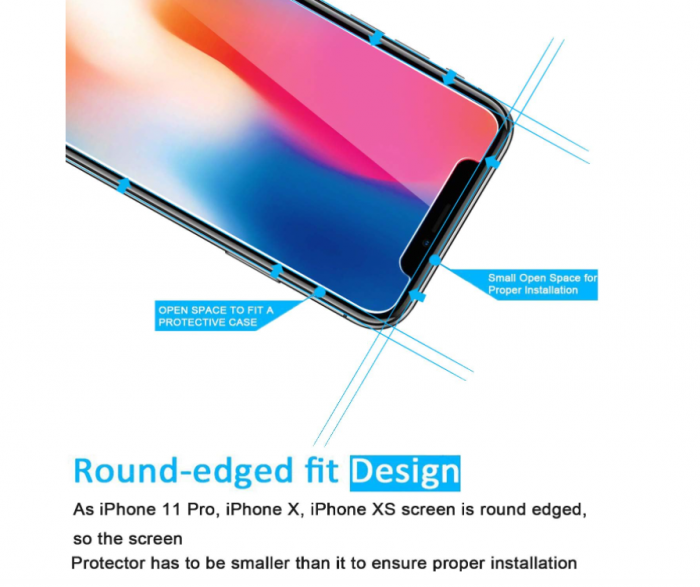 Set 2 folii de protecție NEW'C pentru ecran din sticlă securizată pentru iPhone 11 Pro, iPhone X, iPhone XS [4]