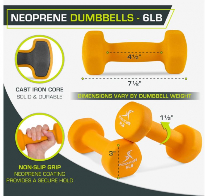 Set 2 gantere din neopren 6lb (2.7kg) ProsourceFit, galben [5]