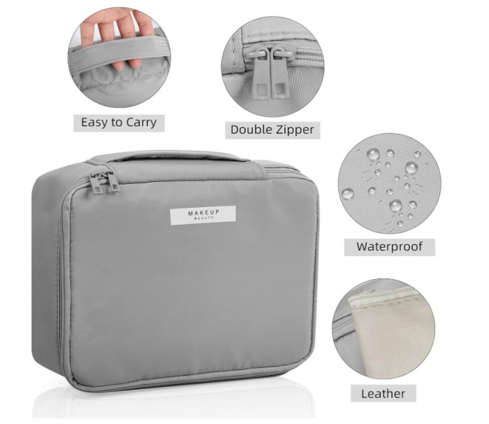 Set 2 genți de machiaj pentru călătorii MAKEUP BEAUTY, gri [3]