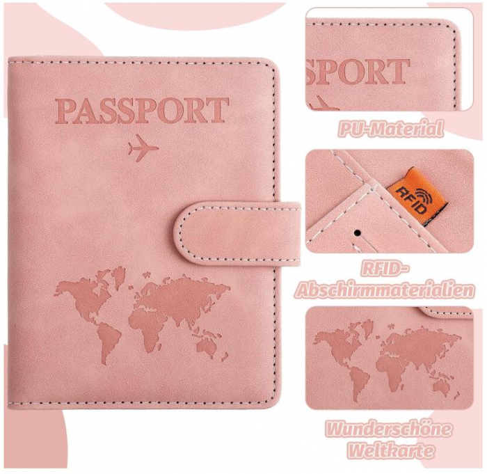 Set 2 huse pentru pasaport Camptrip, blocare RFID, 15 x 11 x 1.5 cm, roz/gri [4]