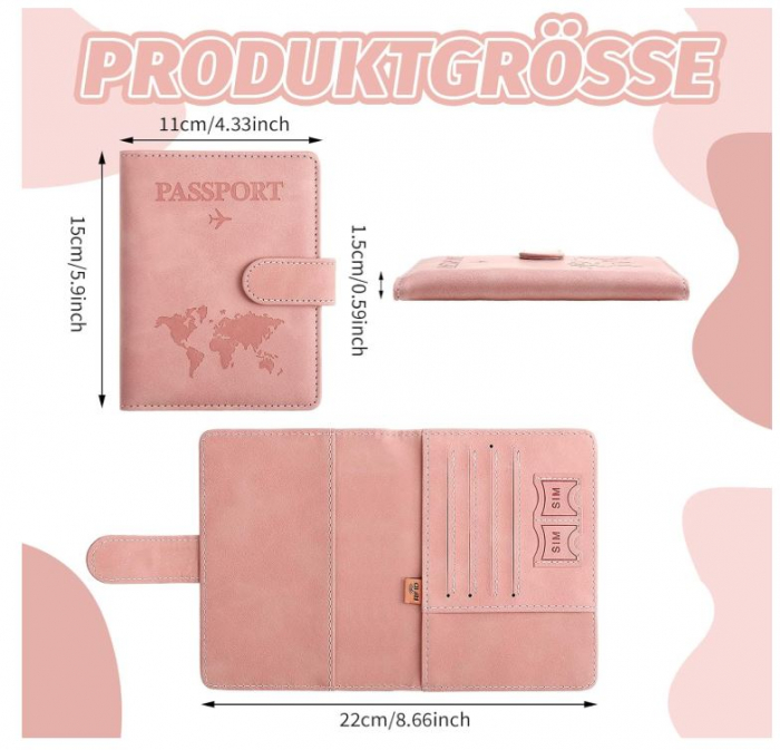 Set 2 huse pentru pasaport Camptrip, blocare RFID, 15 x 11 x 1.5 cm, roz/gri [2]