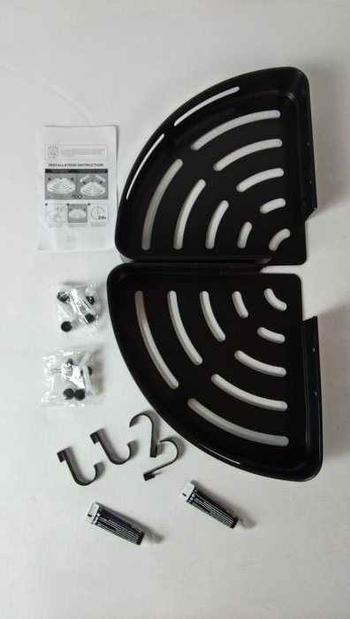 Set 2 rafturi colt baie Bituocs, cu 4 carlige, negru, din otel inoxidabil [2]