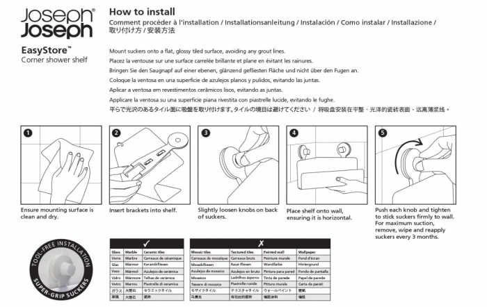 Set 2 rafturi pentru baie Joseph Joseph, Suport de colț pentru cabina duș, alb [5]