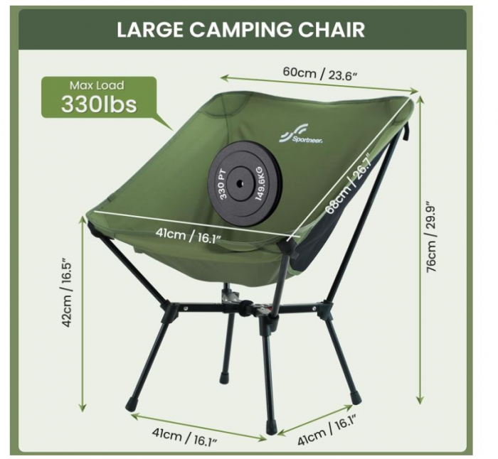 Set 2 scaune de camping pliabile Sportneer, 150 kg, verde [4]