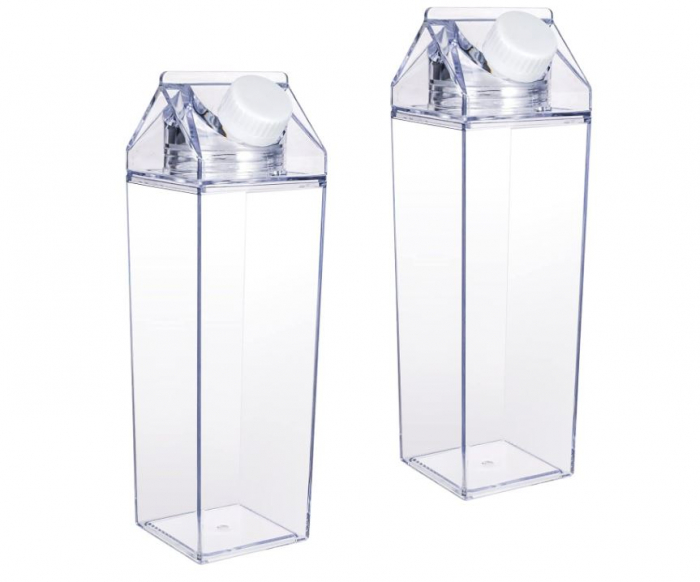 Set 2 sticle de apa transparente Metagio, in forma de cutie de lapte, din plastic, 500 ml [1]