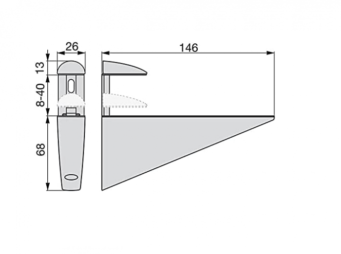 Set 2 suporturi pentru raft, 8-40mm Emuca Halcon, 4009225, finisaj aluminiu vopsit [4]