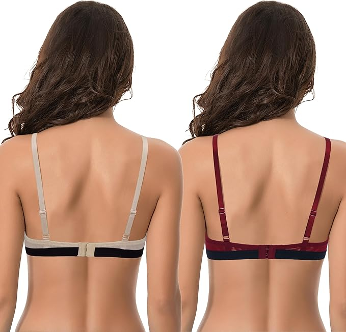Set 2 sutiene push-up Curve Muse, cu sarma, visiniu si crem, 75F [2]