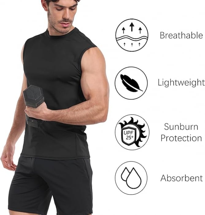 Set 2 topuri de compresie pentru barbati HovSiyla, maiou sport, negru, XL [3]