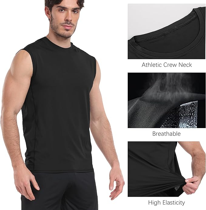 Set 2 topuri de compresie pentru barbati HovSiyla, maiou sport, negru, XL [5]