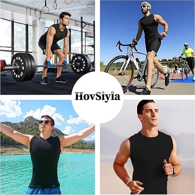 Set 2 topuri de compresie pentru barbati HovSiyla, maiou sport, negru, XL [7]