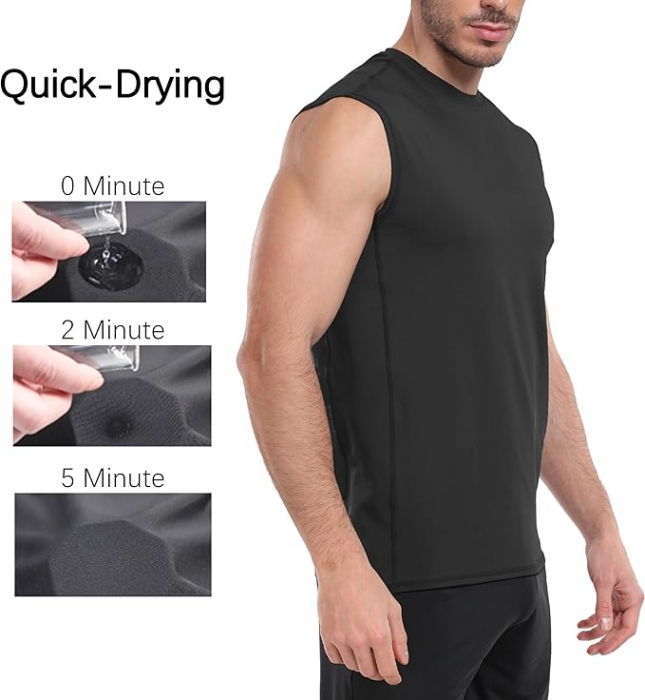 Set 2 topuri de compresie pentru barbati HovSiyla, maiou sport, negru, XL [4]