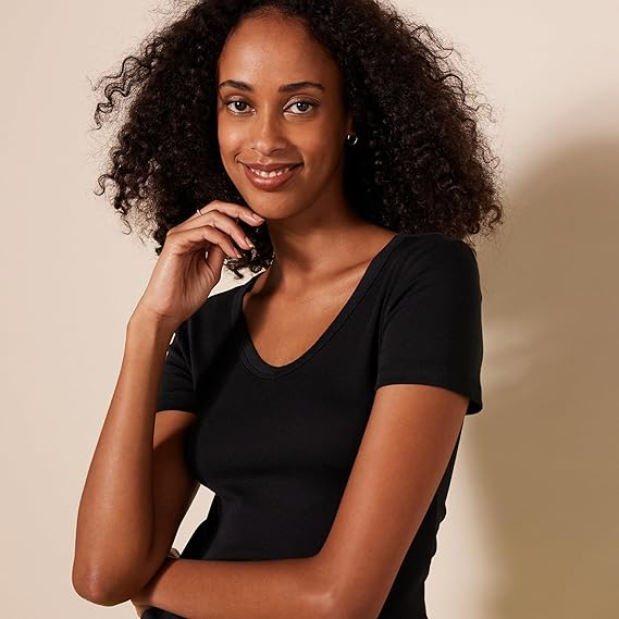 Set 2 tricouri cu maneca scurta pentru femei Amazon Essentials, negru, L [5]