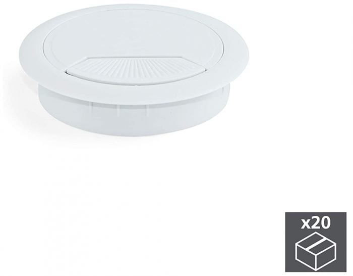 Set 20 suporti trecere cabluri Emuca 3196315, garnituri pentru masa/birou/blat, diametru 60mm, alb [3]