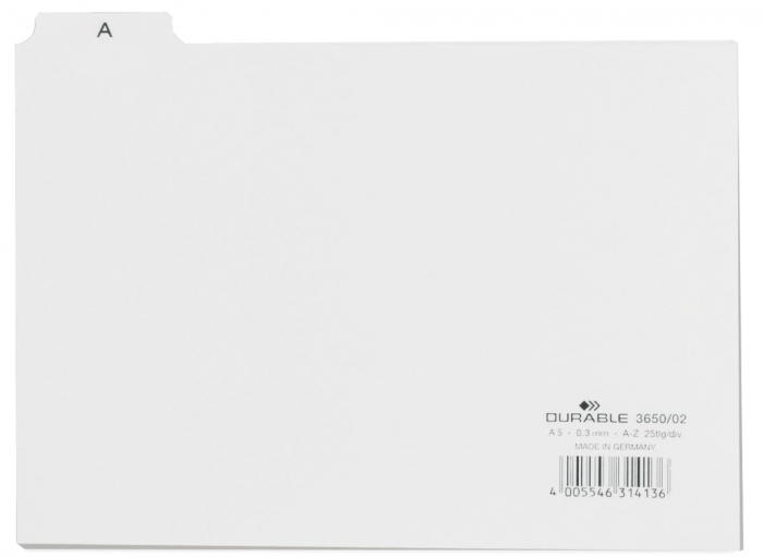 Set 25 separatoare A5, file imprimate A-Z, Alb, fabricat din PVC [2]
