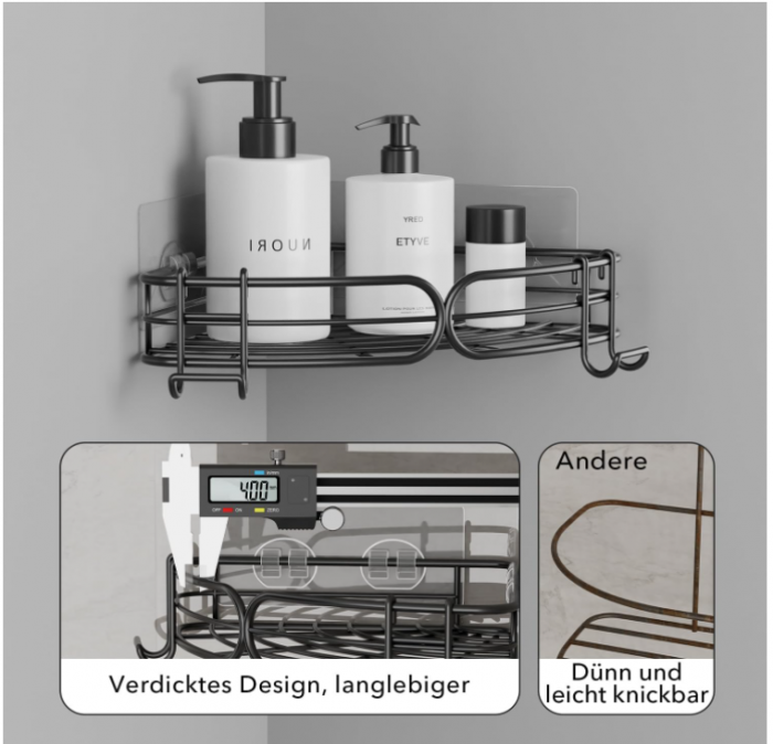 Set 2x Raft de dus, etajera de colt pentru baie [5]