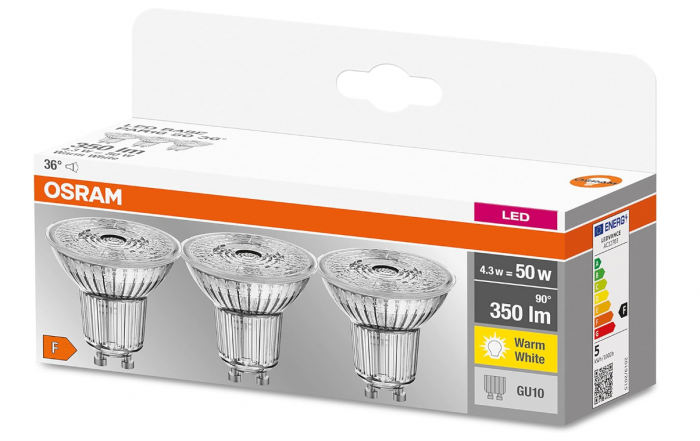 Set 3 becuri LED Osram cu bază GU10, înlocuitor pentru 50W, alb cald 2700 Kelvin [4]