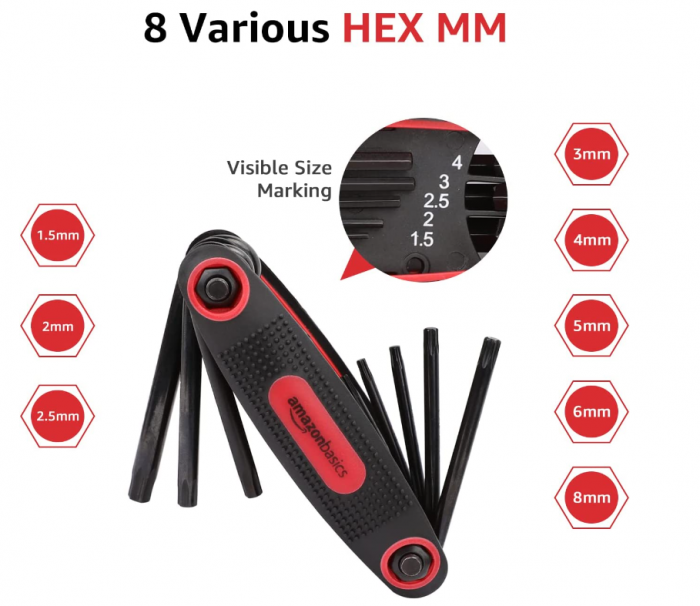 Set 3 chei hexagonale pliabile Amazon Basics, metrice/SAE/stea [3]