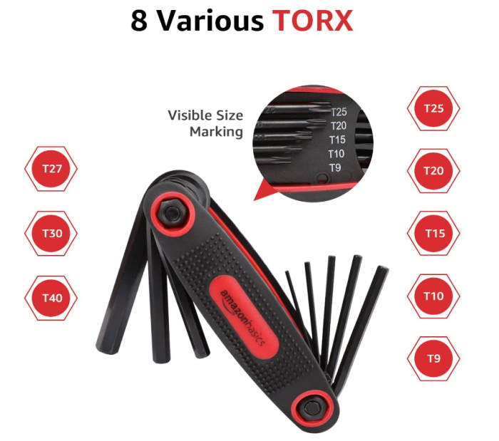 Set 3 chei hexagonale pliabile Amazon Basics, metrice/SAE/stea [4]