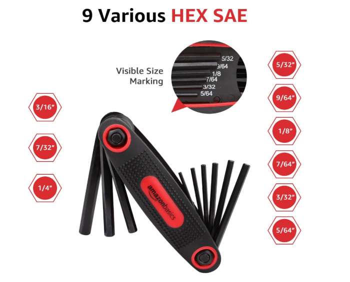 Set 3 chei hexagonale pliabile Amazon Basics, metrice/SAE/stea [2]
