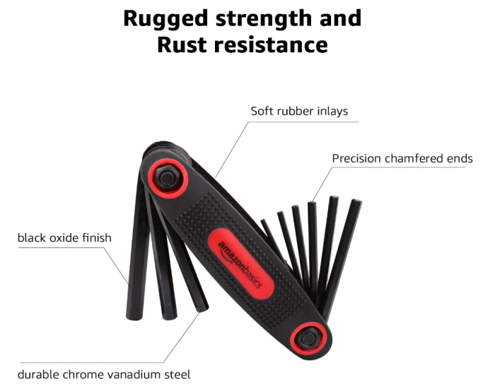Set 3 chei hexagonale pliabile Amazon Basics, metrice/SAE/stea [5]
