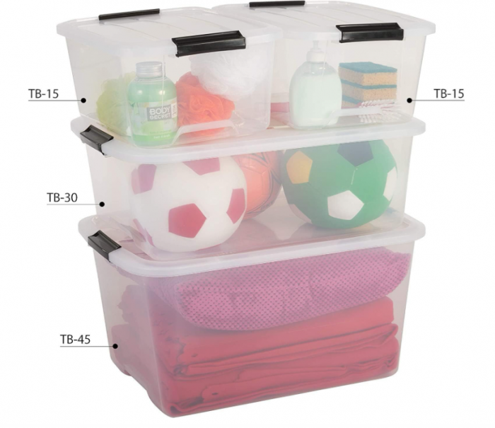 Set 3 cutii de depozitare Iris Ohyama TB-15, cu cleme, stivuibile, 15L [5]