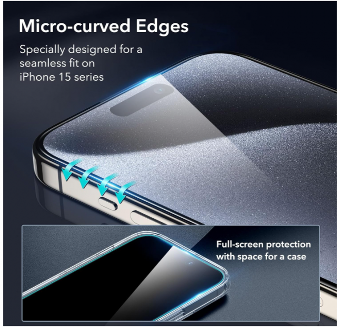 Set 3 folii de protecție pentru ecran + o folie de protectie camere ESR pentru iPhone 15 Pro Max [4]