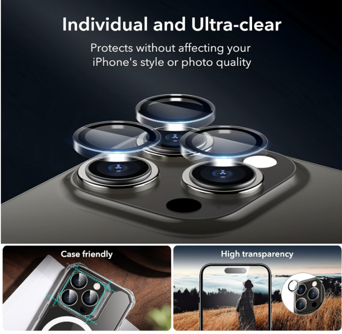 Set 3 folii de protecție pentru ecran + o folie de protectie camere ESR pentru iPhone 15 Pro Max [6]