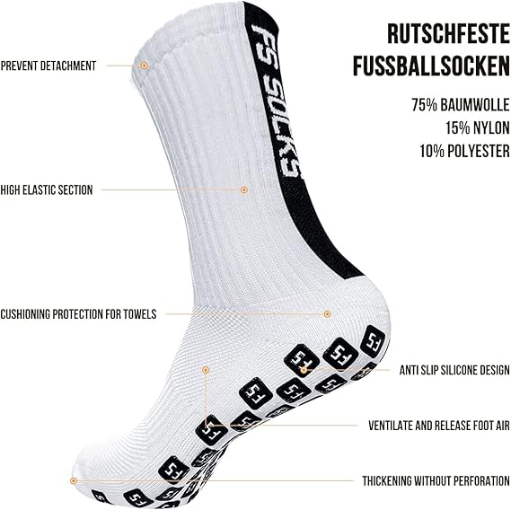 Set 3 perechi de soseste pentru fotbal Gohanny, anti-alunecare, alb, 35-39 [6]